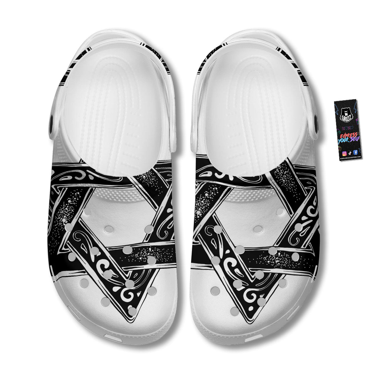 Star of David White And Black Print Clog-grizzshop