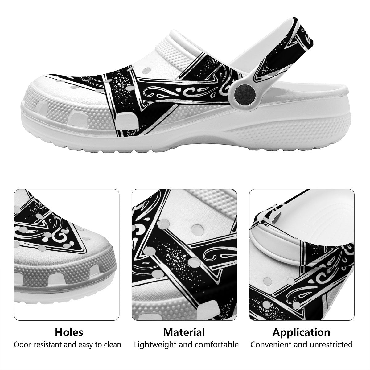 Star of David White And Black Print Clog-grizzshop