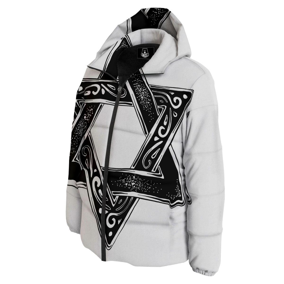 Star of David White And Black Print Down Jacket-grizzshop