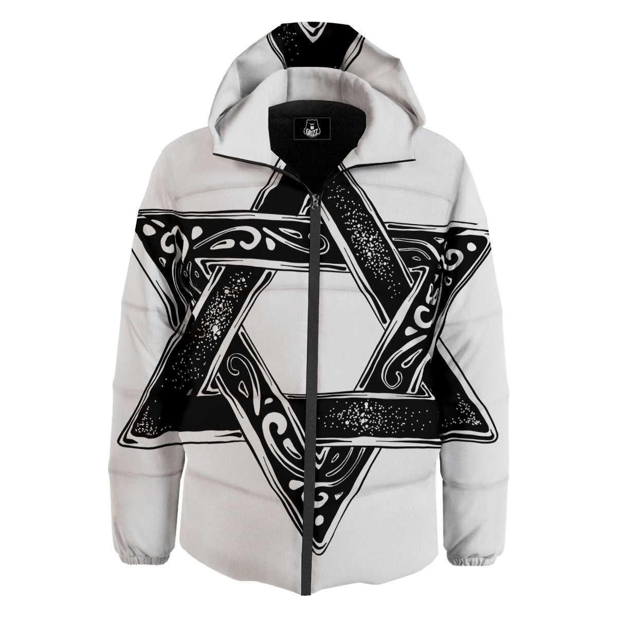 Star of David White And Black Print Down Jacket-grizzshop