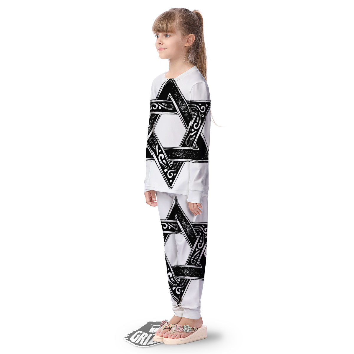 Star of David White And Black Print Kid's Pajamas-grizzshop