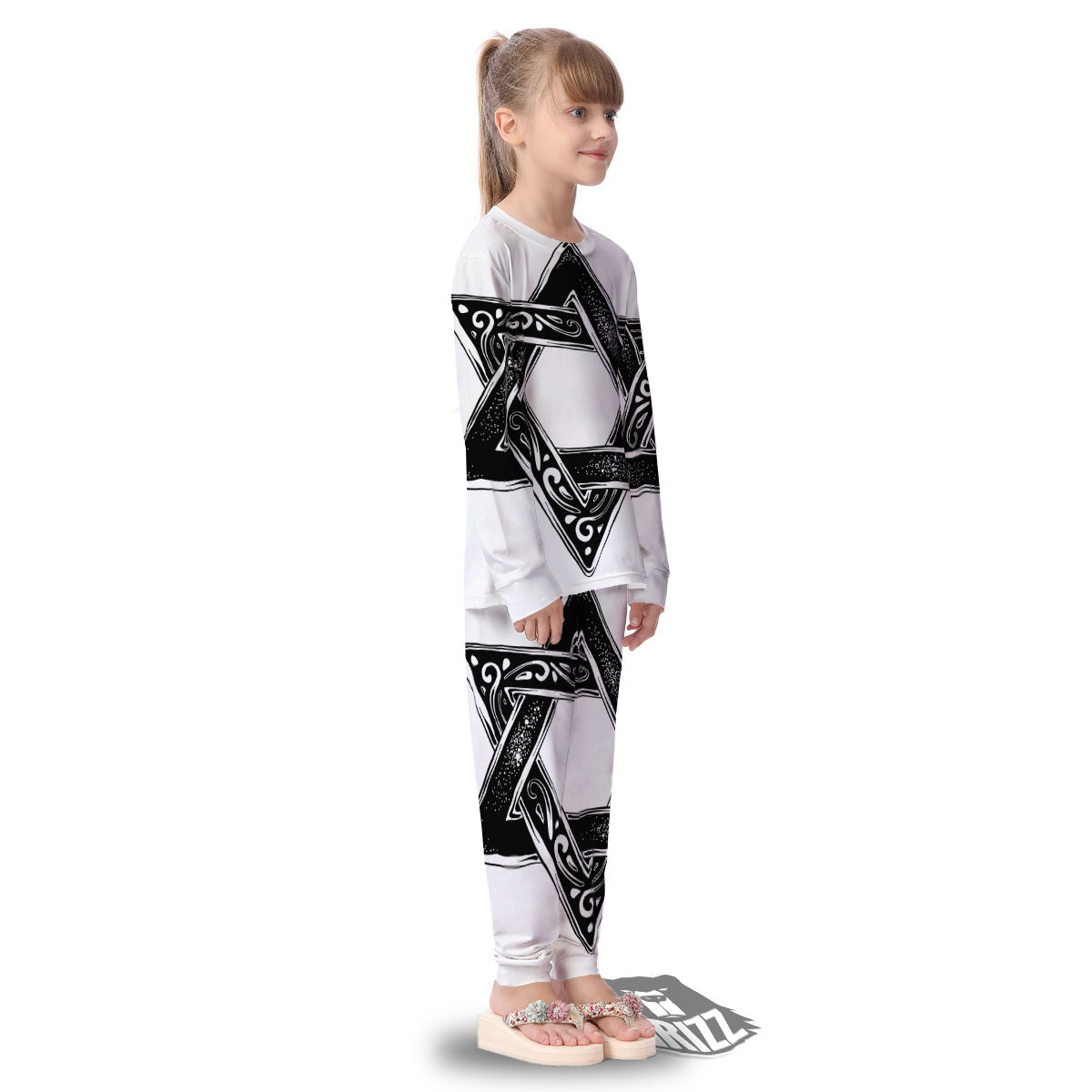 Star of David White And Black Print Kid's Pajamas-grizzshop