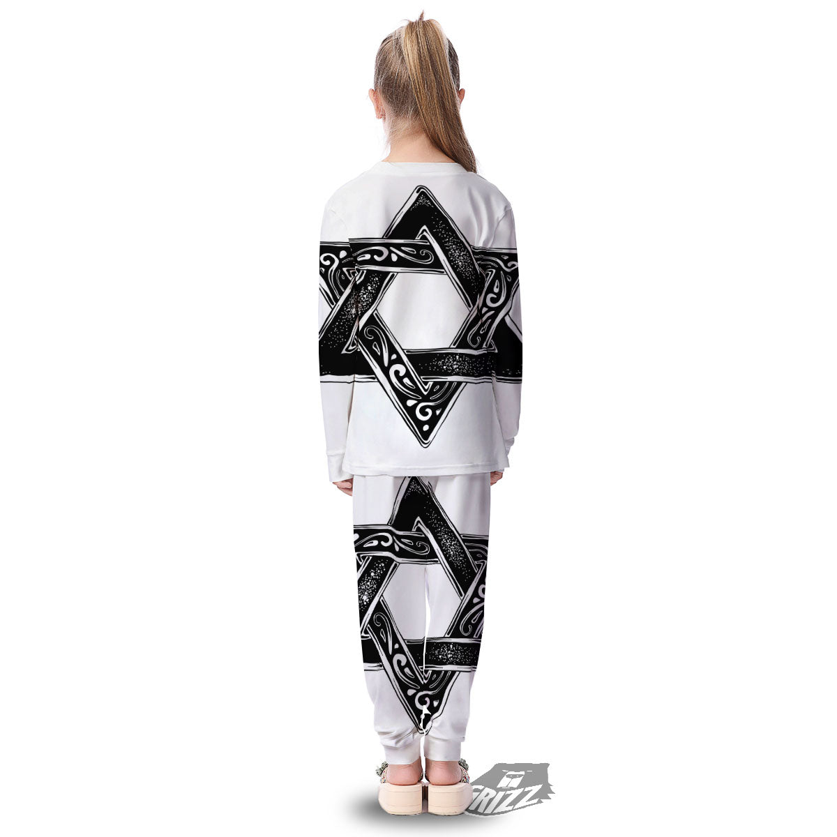 Star of David White And Black Print Kid's Pajamas-grizzshop