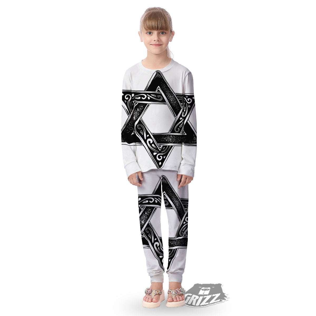 Star of David White And Black Print Kid's Pajamas-grizzshop