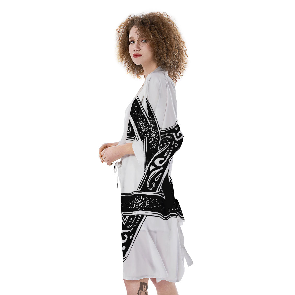 Star of David White And Black Print Kimono-grizzshop