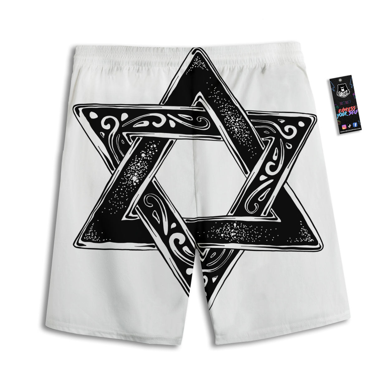 Star of David White And Black Print Men's Athletic Shorts
