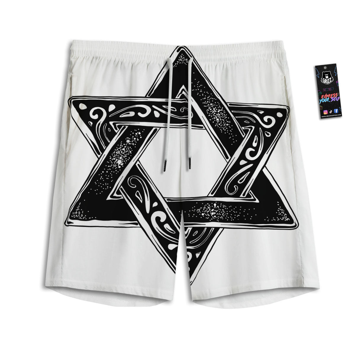 Star of David White And Black Print Men's Athletic Shorts