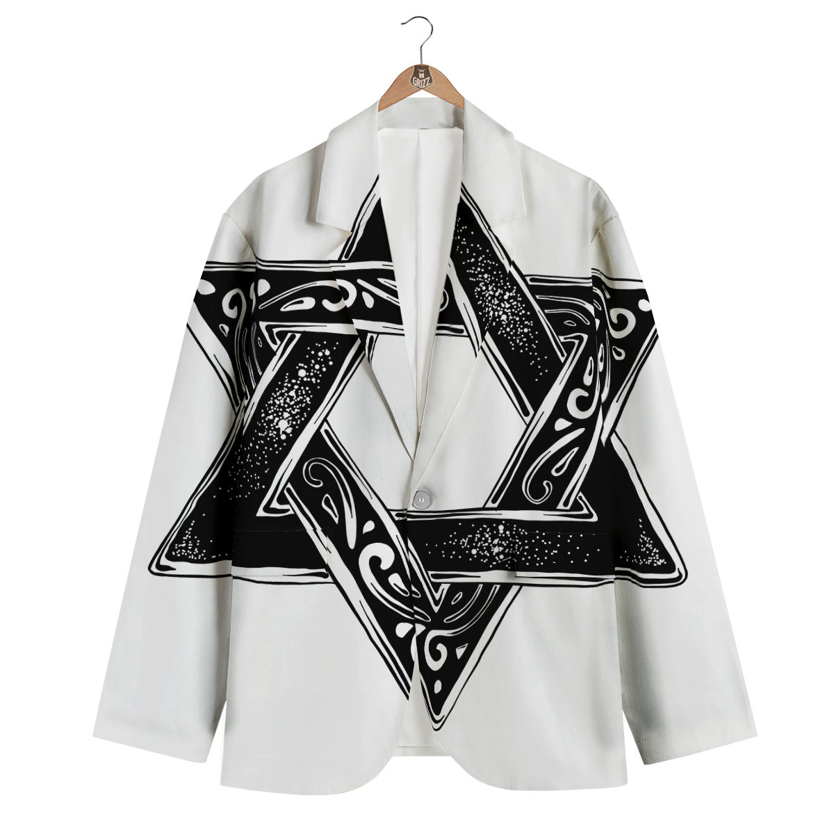 Star of David White And Black Print Men's Blazer-grizzshop
