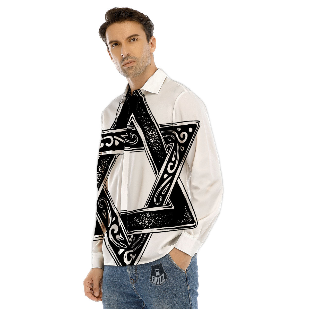 Star of David White And Black Print Men's Dress Shirts-grizzshop
