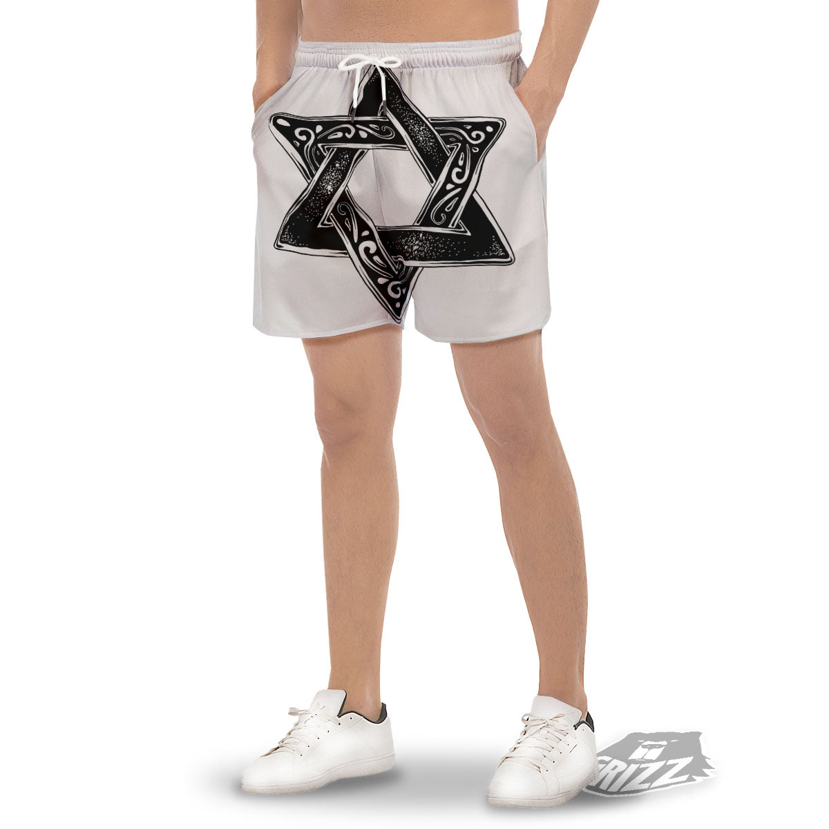 Star of David White And Black Print Men's Gym Shorts-grizzshop