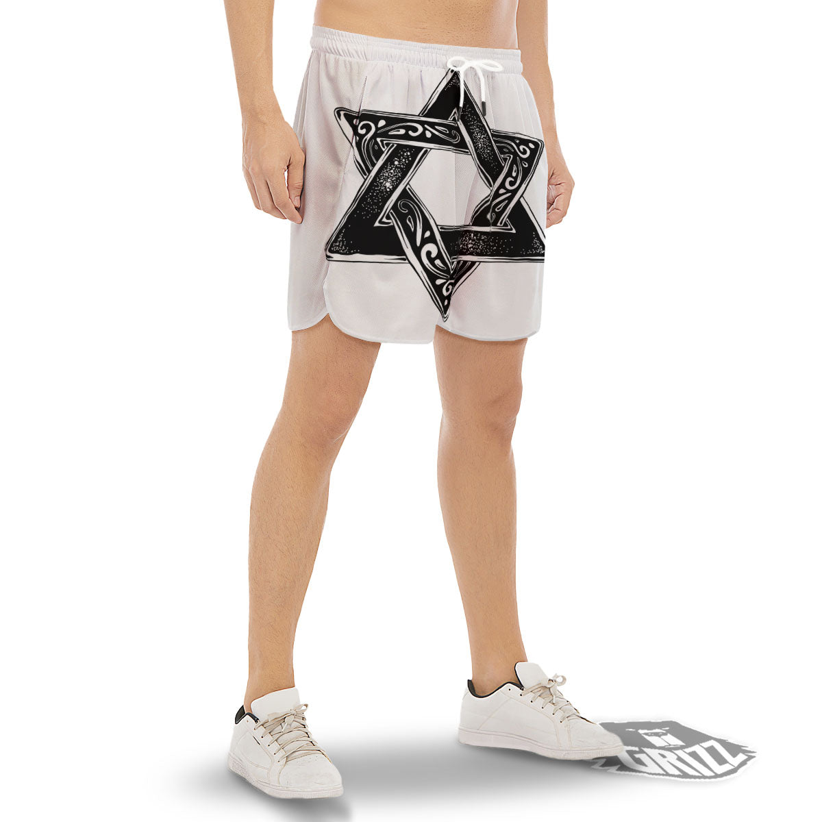 Star of David White And Black Print Men's Gym Shorts-grizzshop