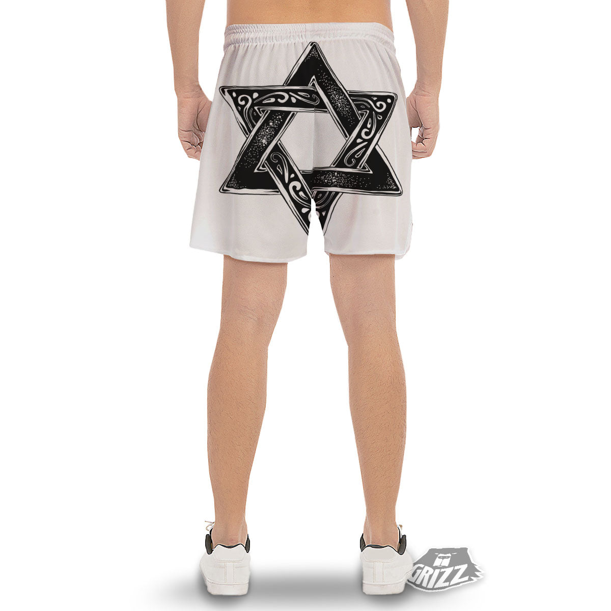 Star of David White And Black Print Men's Gym Shorts-grizzshop