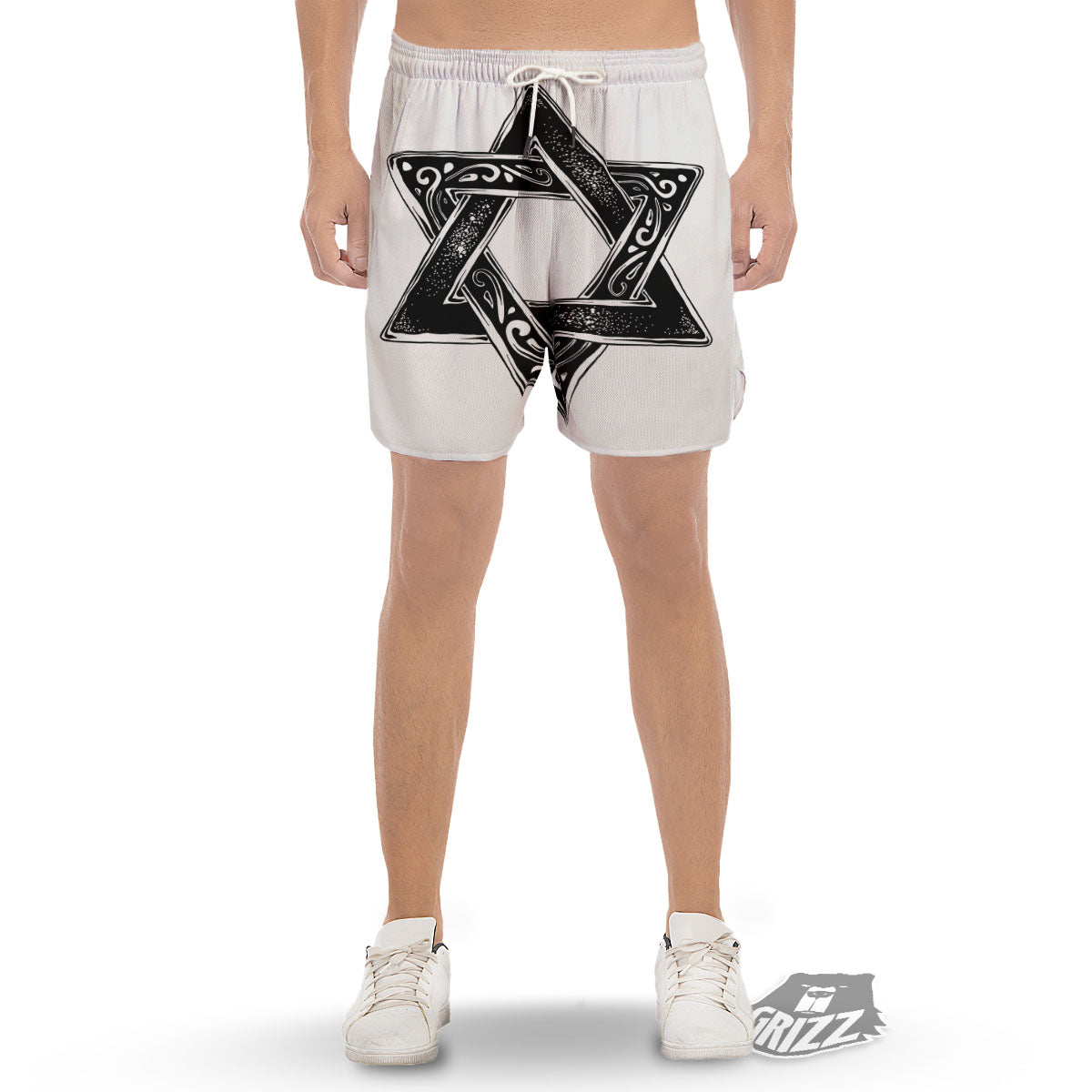 Star of David White And Black Print Men's Gym Shorts-grizzshop