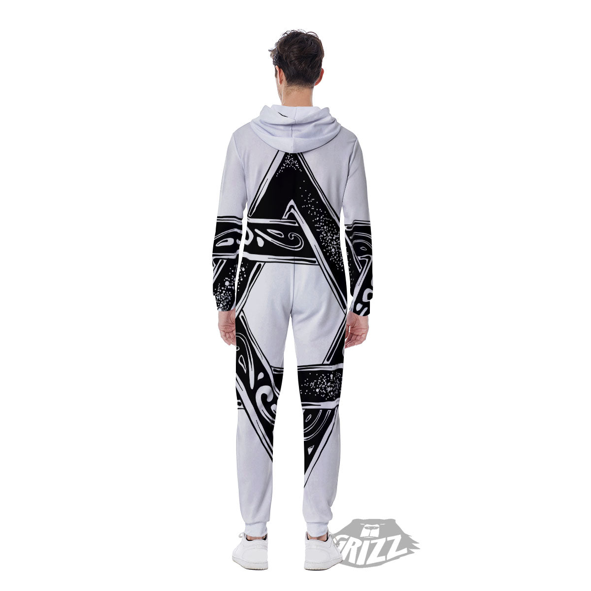 Star of David White And Black Print Men's Jumpsuit-grizzshop