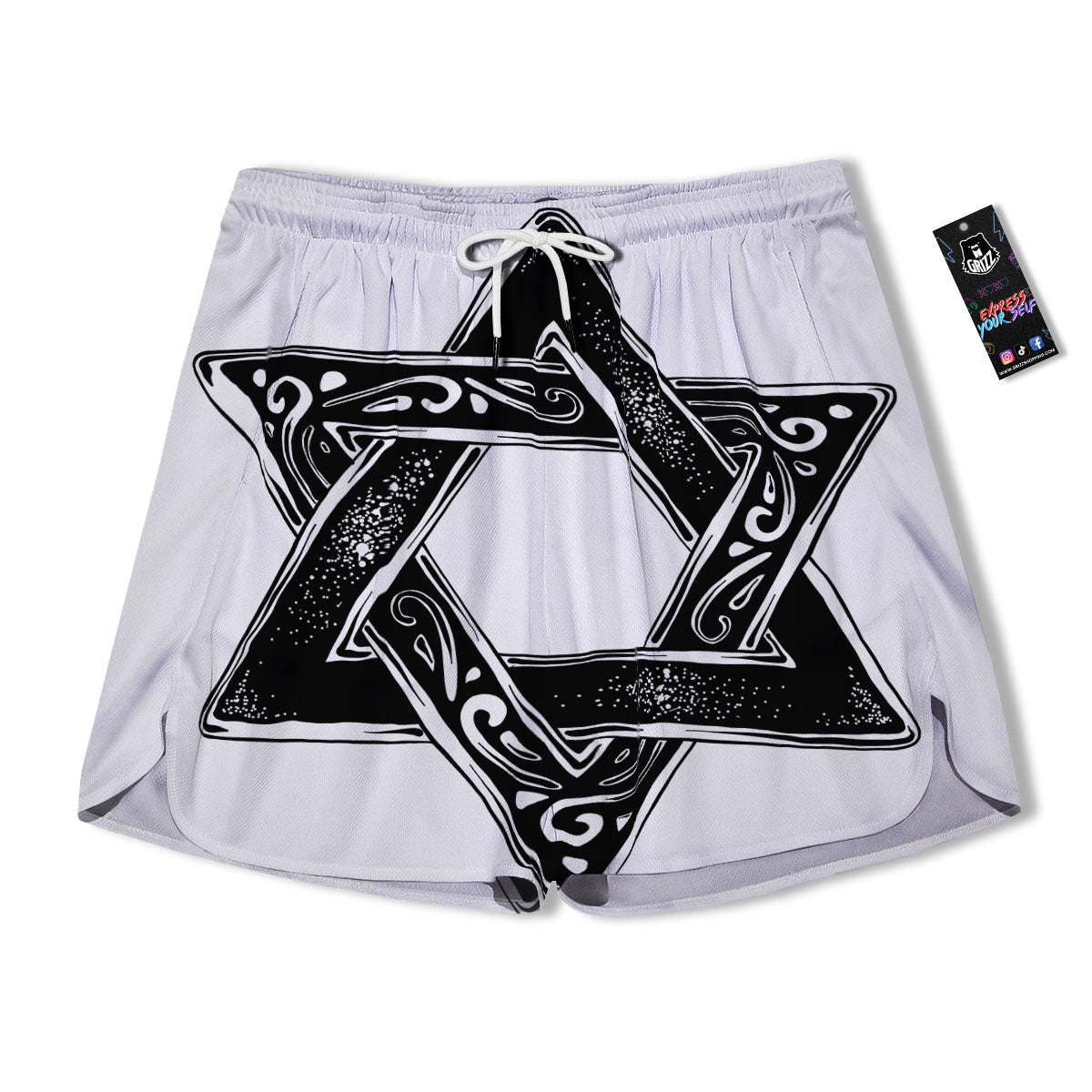 Star of David White And Black Print Men's Running Shorts-grizzshop