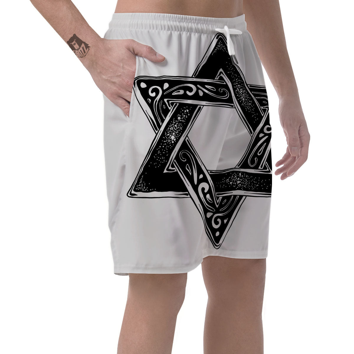 Star of David White And Black Print Men's Shorts-grizzshop