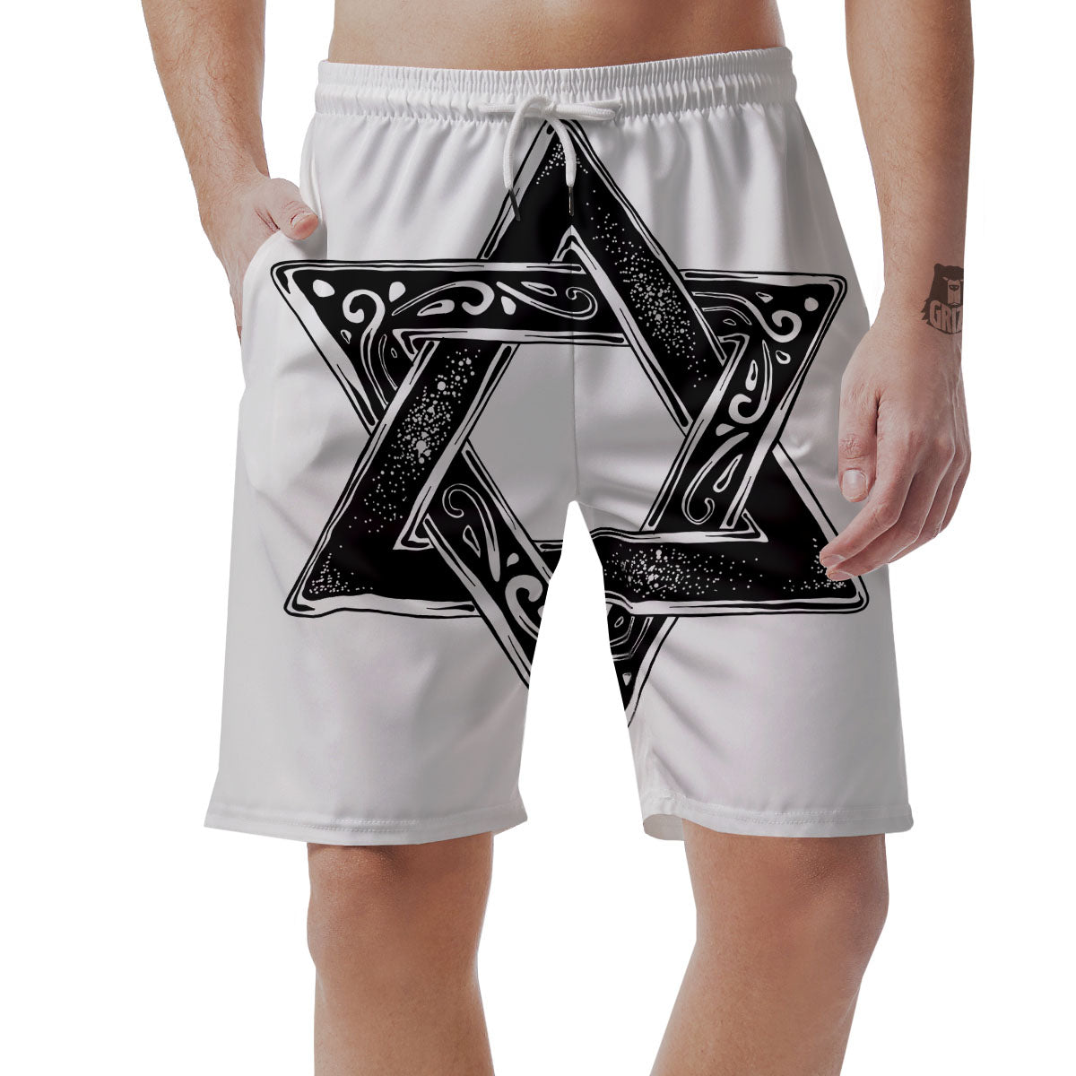 Star of David White And Black Print Men's Shorts-grizzshop