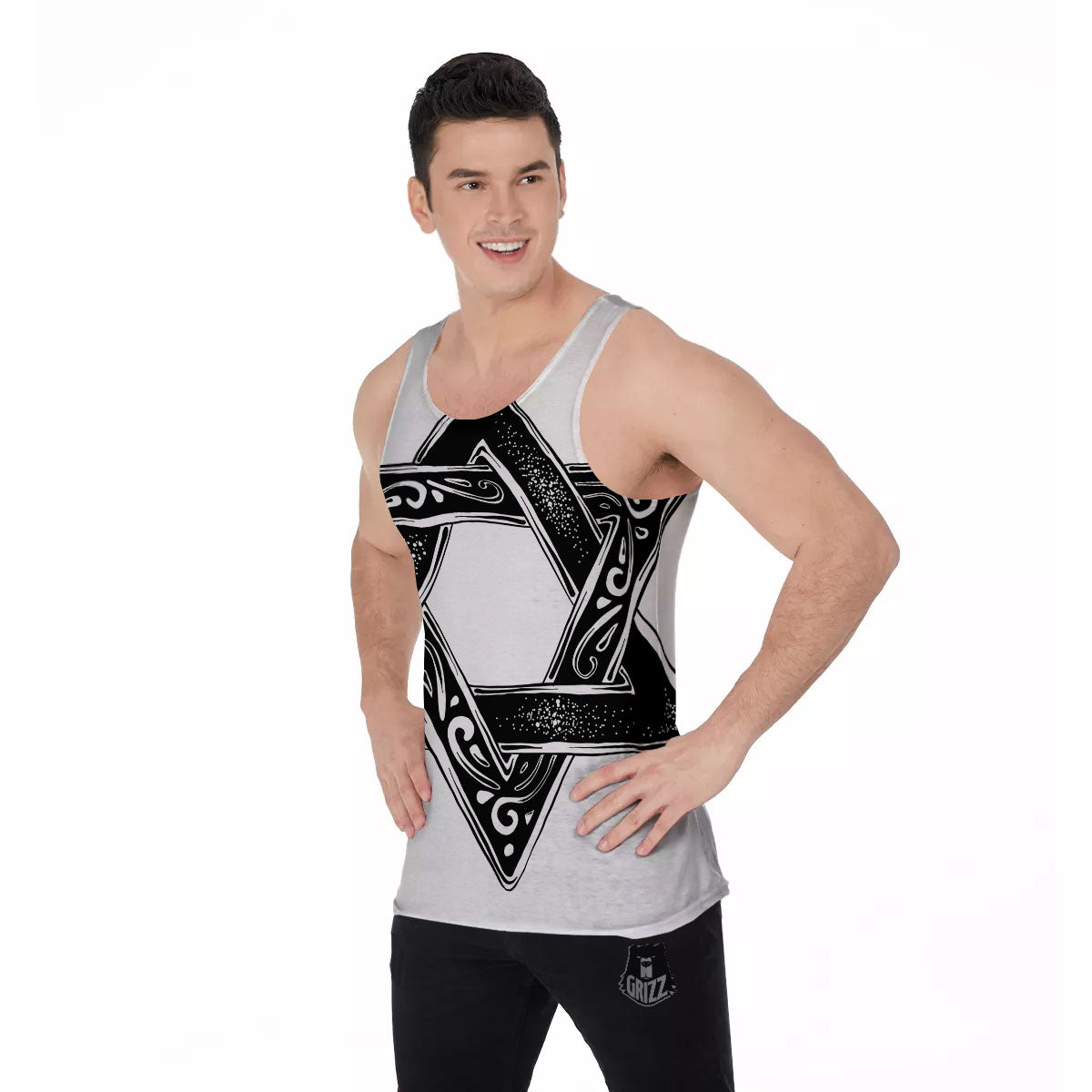 Star of David White And Black Print Men's Tank Top-grizzshop