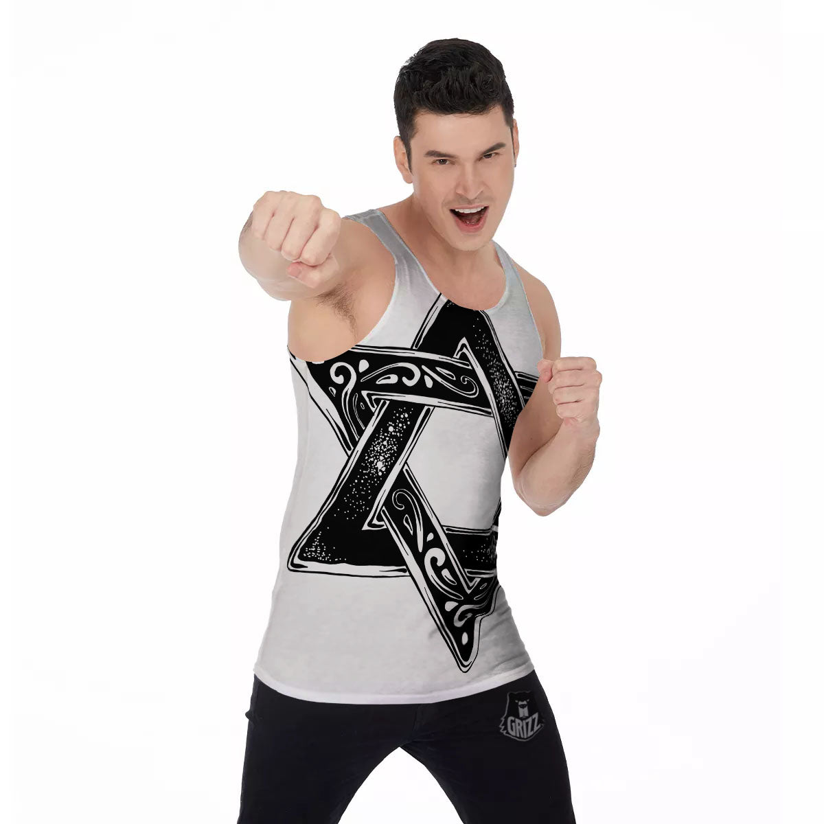 Star of David White And Black Print Men's Tank Top-grizzshop