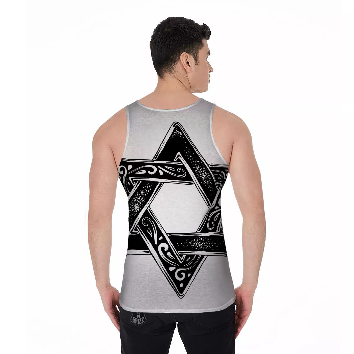 Star of David White And Black Print Men's Tank Top-grizzshop
