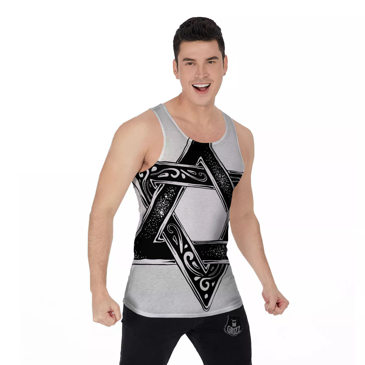 Star of David White And Black Print Men's Tank Top-grizzshop