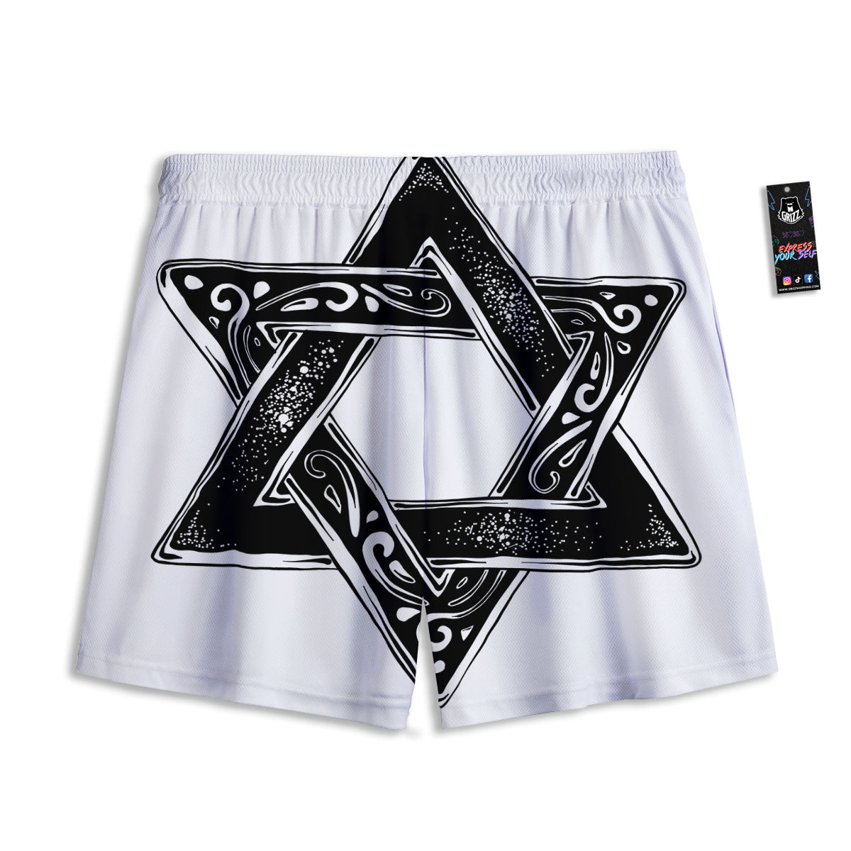 Star of David White And Black Print Mesh Shorts