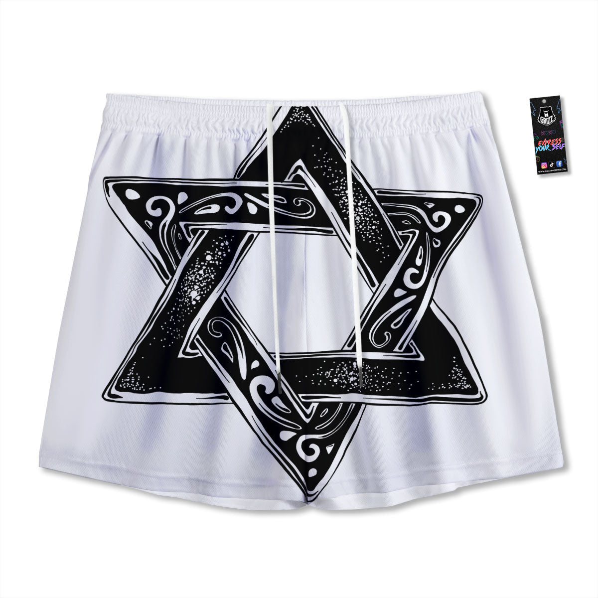 Star of David White And Black Print Mesh Shorts