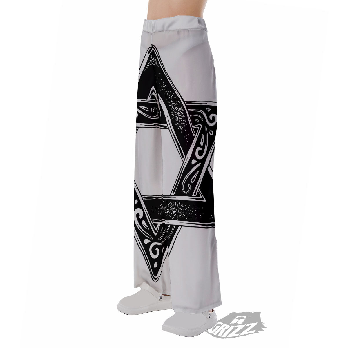 Star of David White And Black Print Pajama Pants-grizzshop