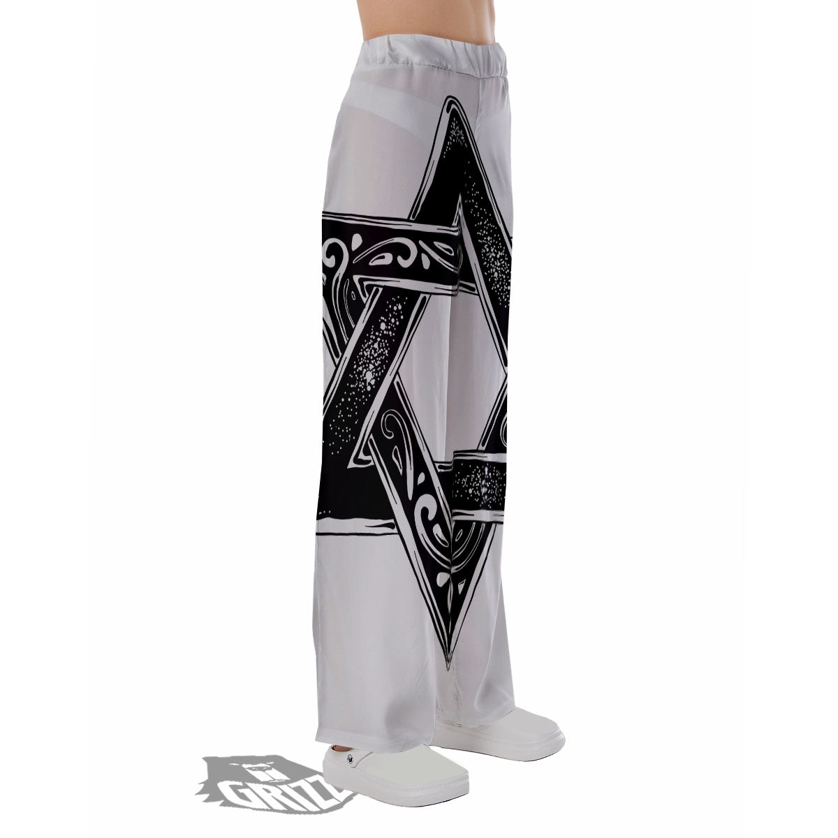Star of David White And Black Print Pajama Pants-grizzshop