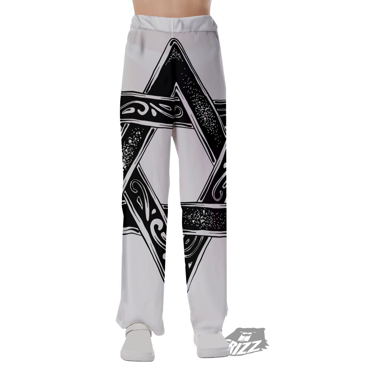 Star of David White And Black Print Pajama Pants-grizzshop