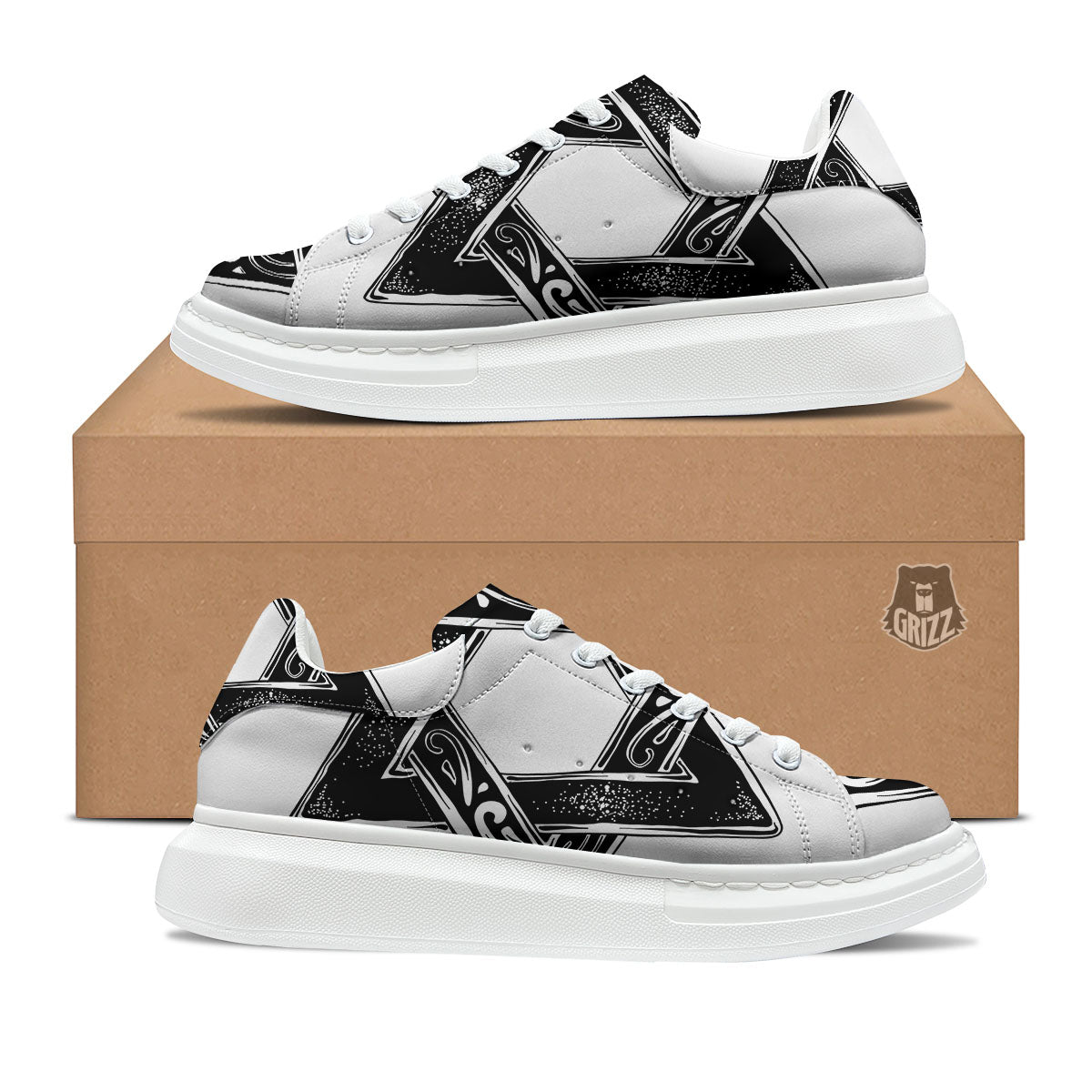 Star of David White And Black Print Platform Shoes-grizzshop