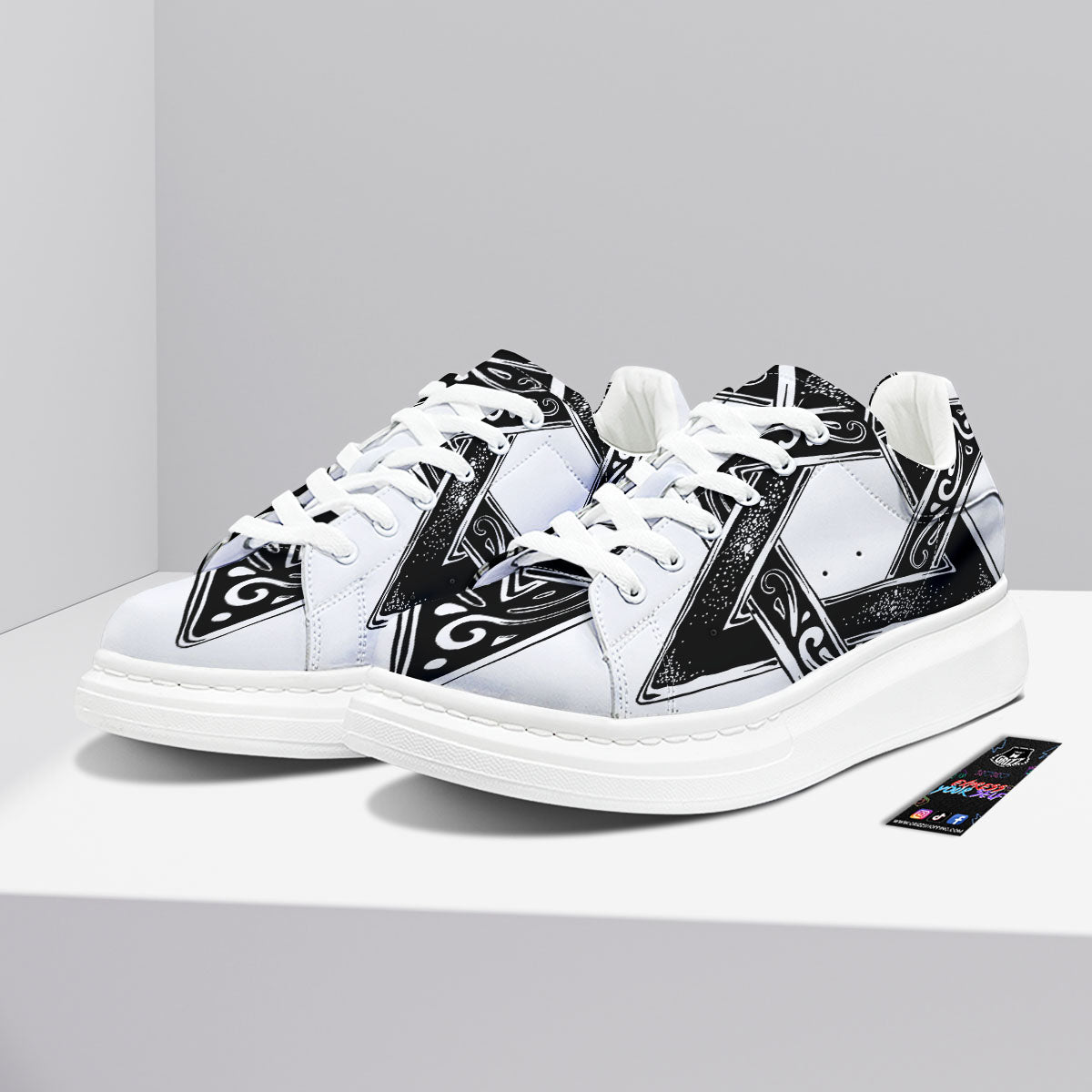 Star of David White And Black Print Platform Shoes-grizzshop