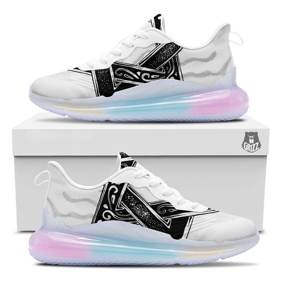 Star of David White And Black Print Running Sneakers-grizzshop