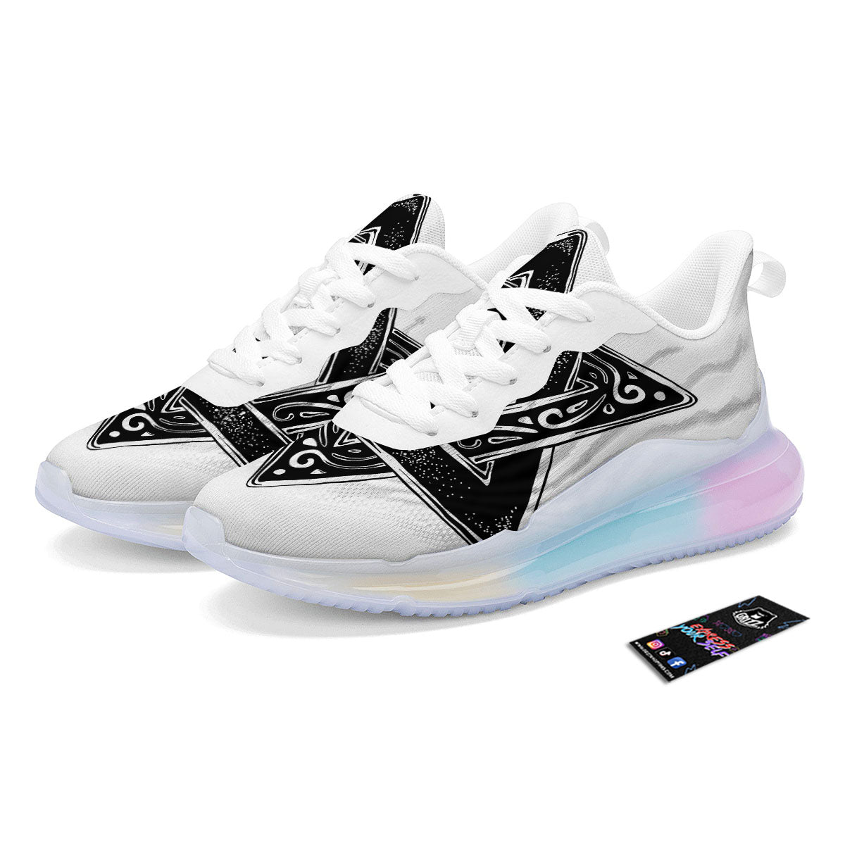 Star of David White And Black Print Running Sneakers-grizzshop