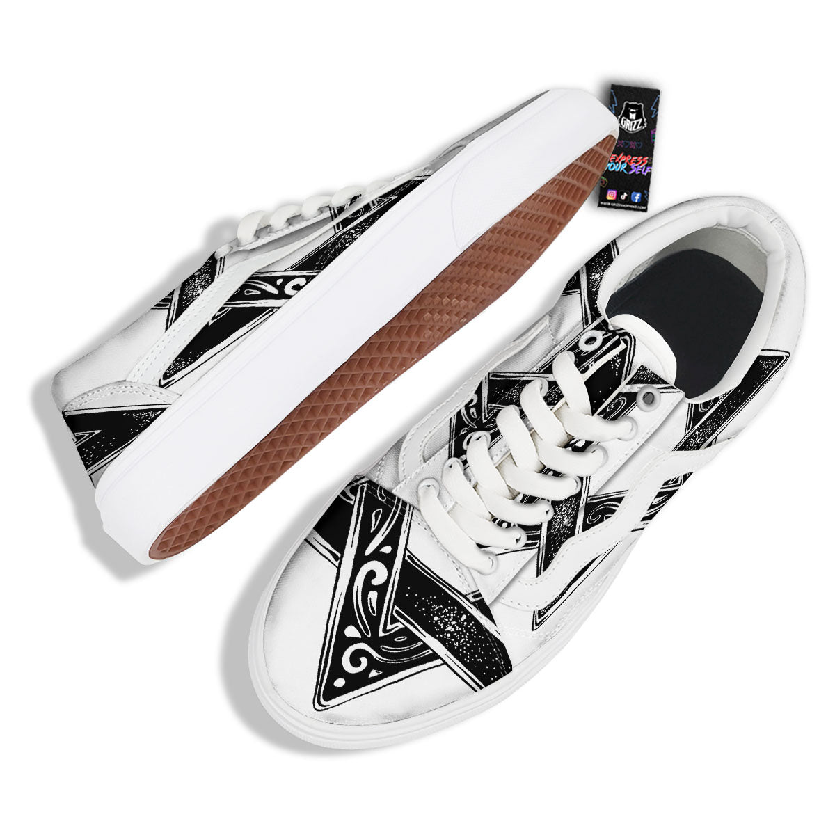 Star of David White And Black Print Skate Shoes-grizzshop