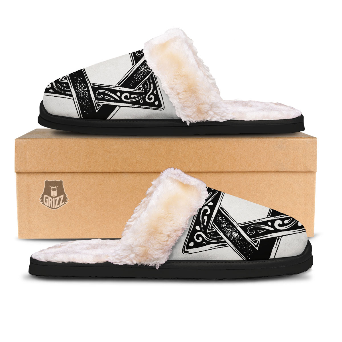 Star of David White And Black Print Slippers-grizzshop