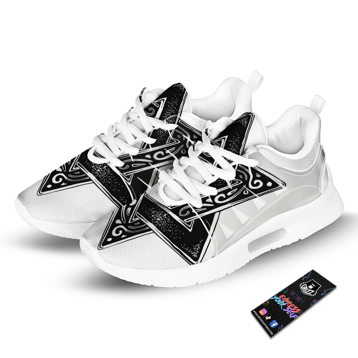Star of David White And Black Print Tennis Shoes-grizzshop