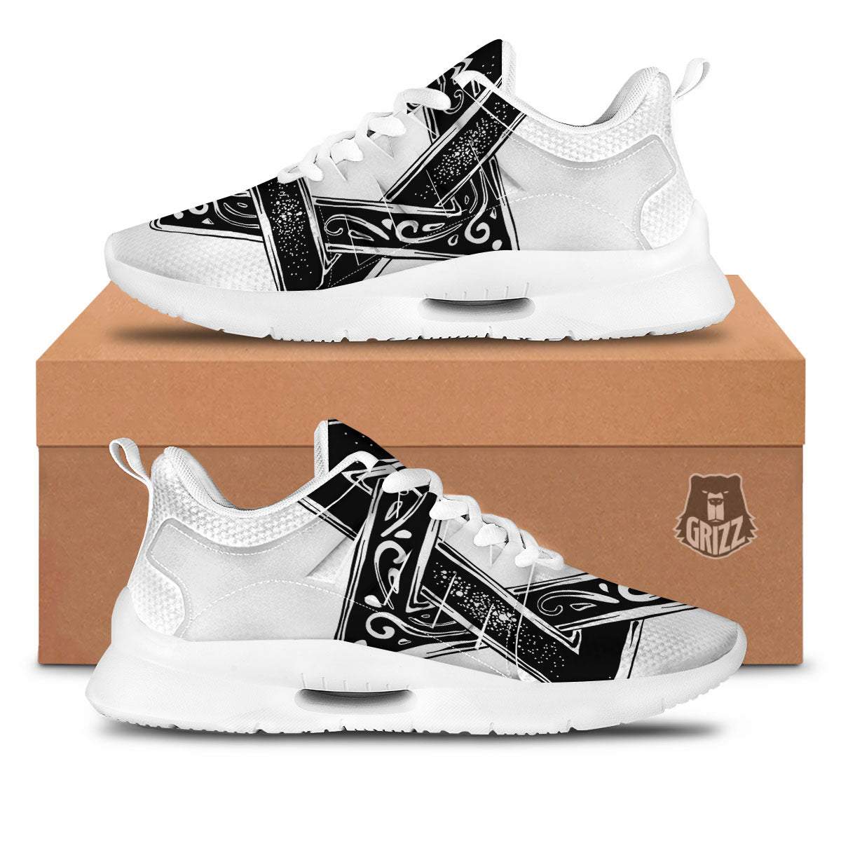 Star of David White And Black Print Tennis Shoes-grizzshop