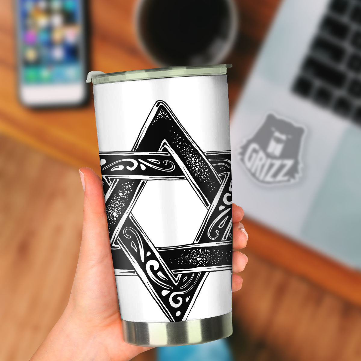 Star of David White And Black Print Tumbler-grizzshop