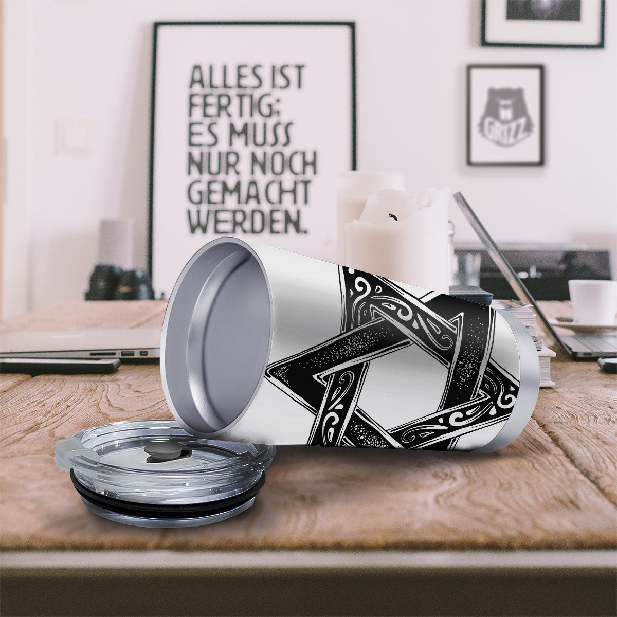 Star of David White And Black Print Tumbler-grizzshop