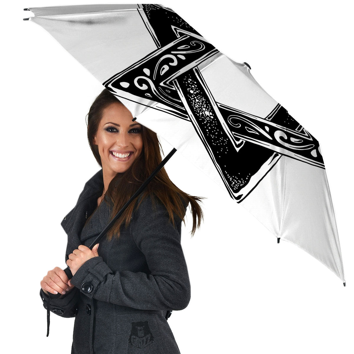 Star of David White And Black Print Umbrella-grizzshop