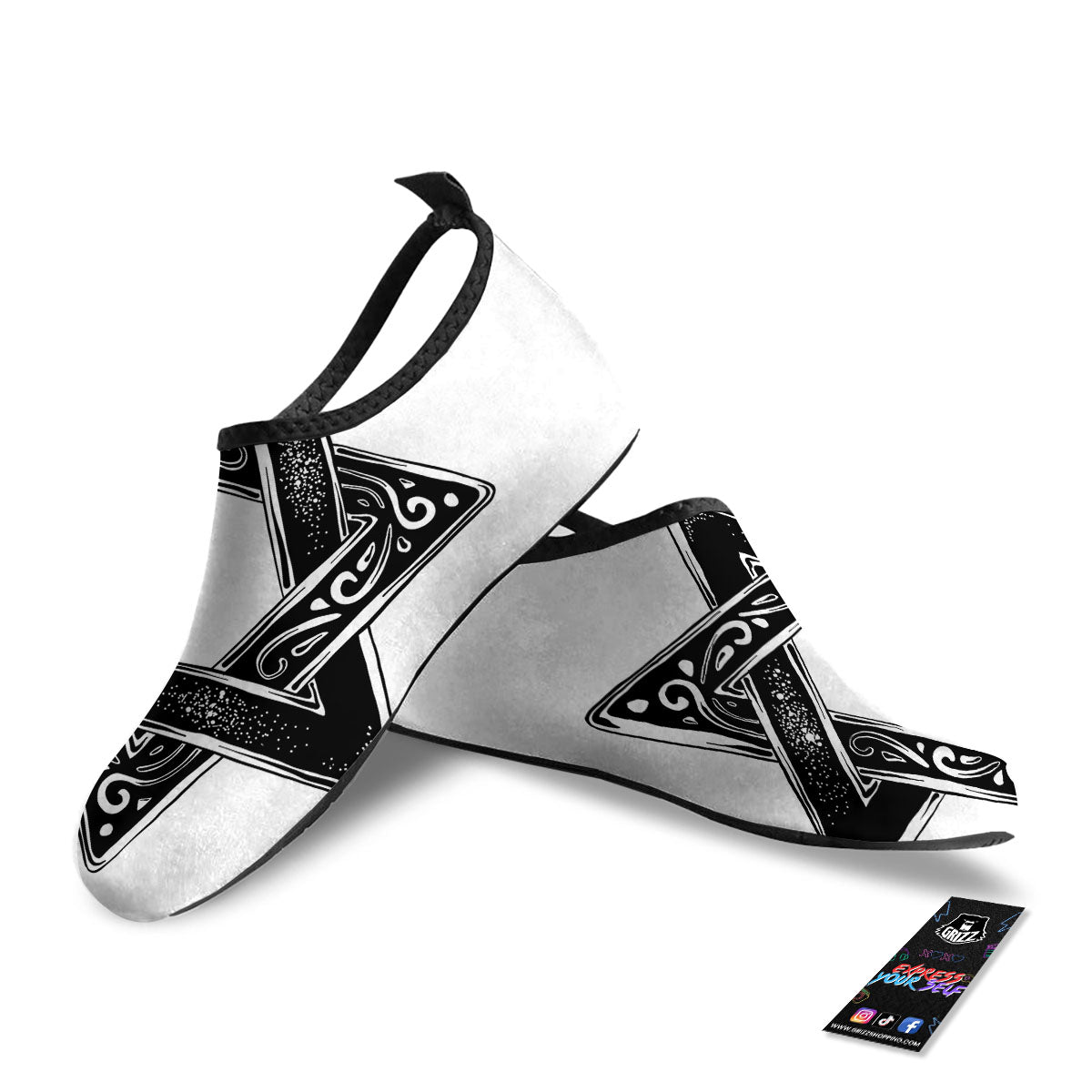 Star of David White And Black Print Water Shoes-grizzshop