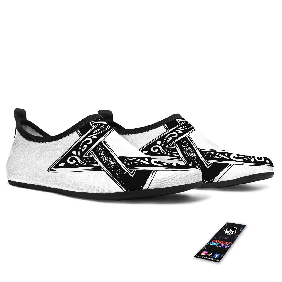 Star of David White And Black Print Water Shoes-grizzshop