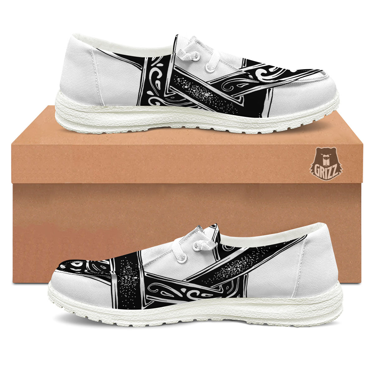 Star of David White And Black Print White Loafers-grizzshop