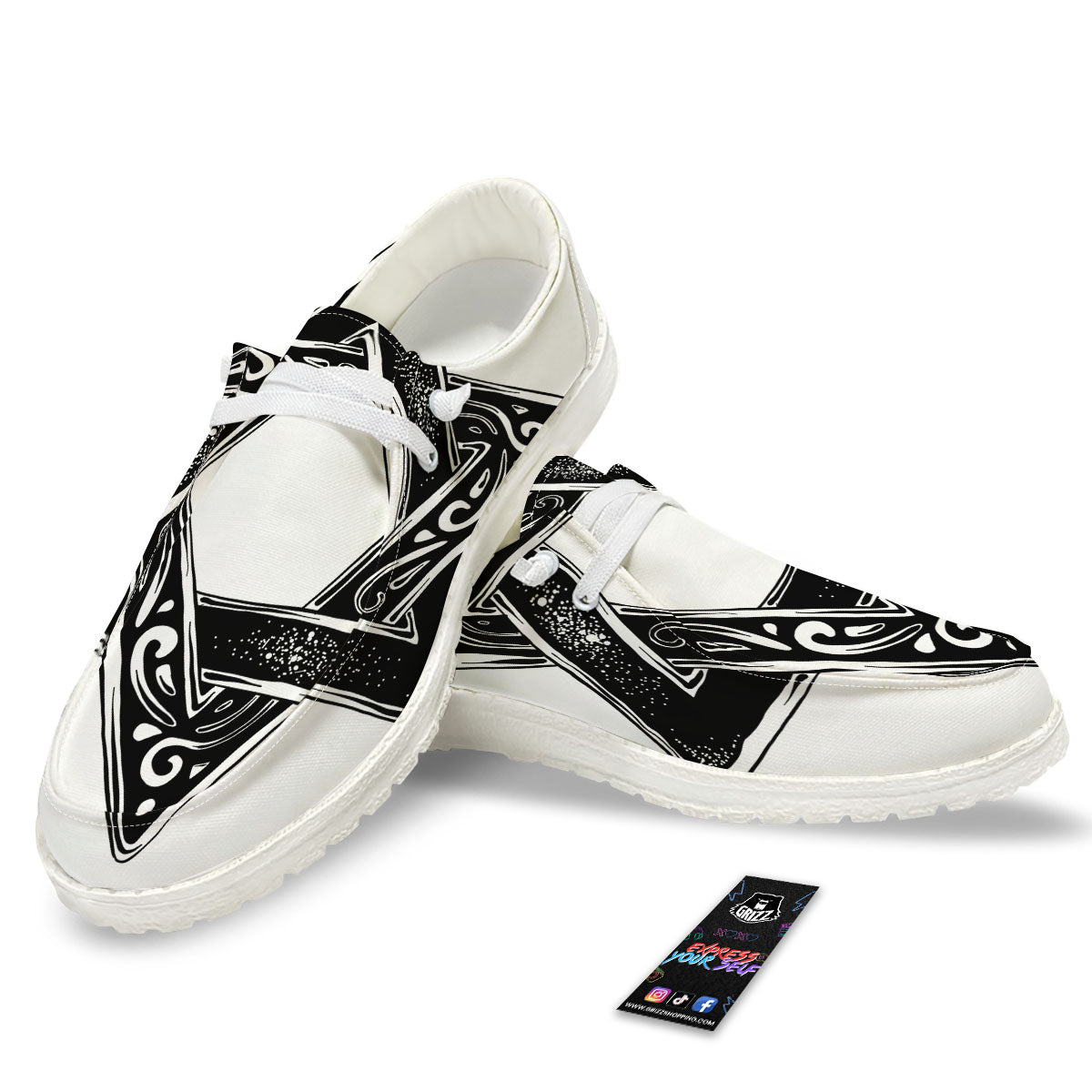 Star of David White And Black Print White Loafers-grizzshop