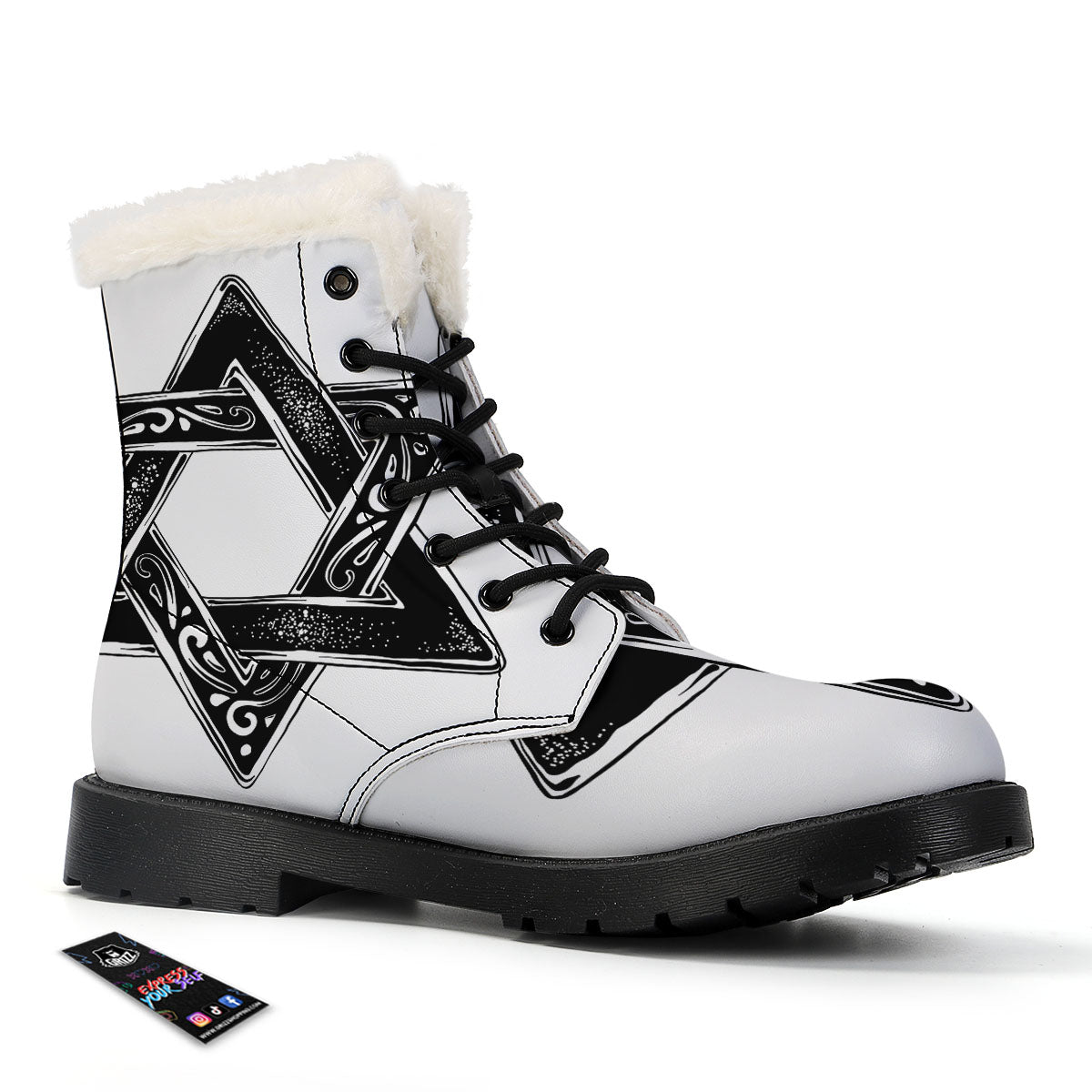 Star of David White And Black Print Winter Boots-grizzshop