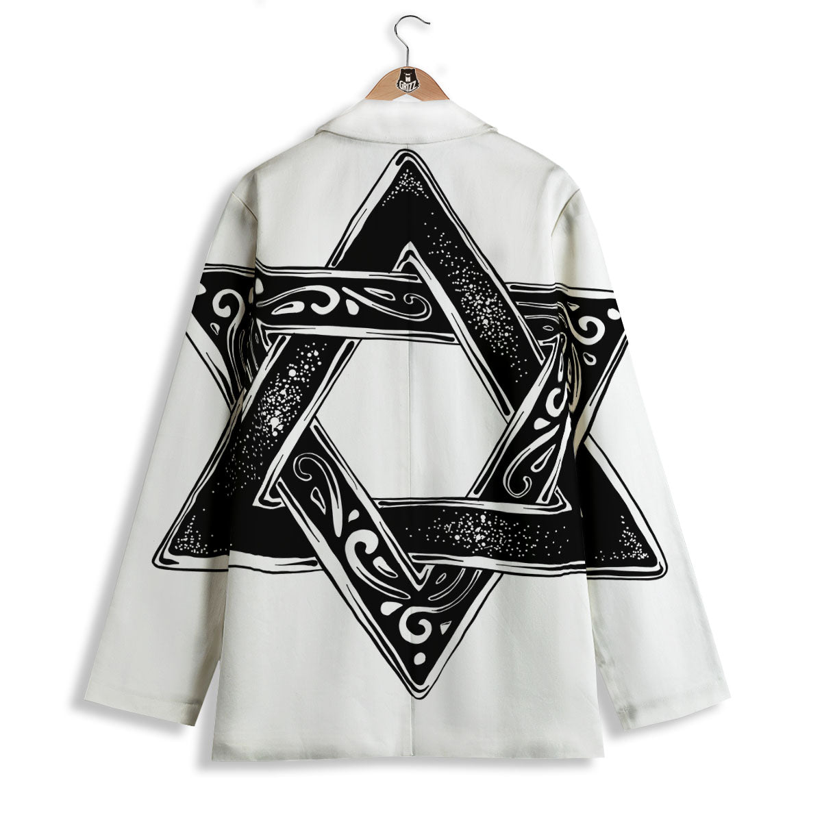 Star of David White And Black Print Women's Blazer-grizzshop