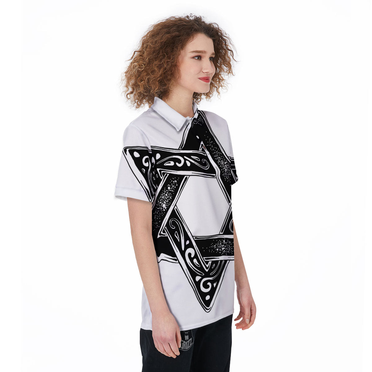 Star of David White And Black Print Women's Golf Shirts-grizzshop
