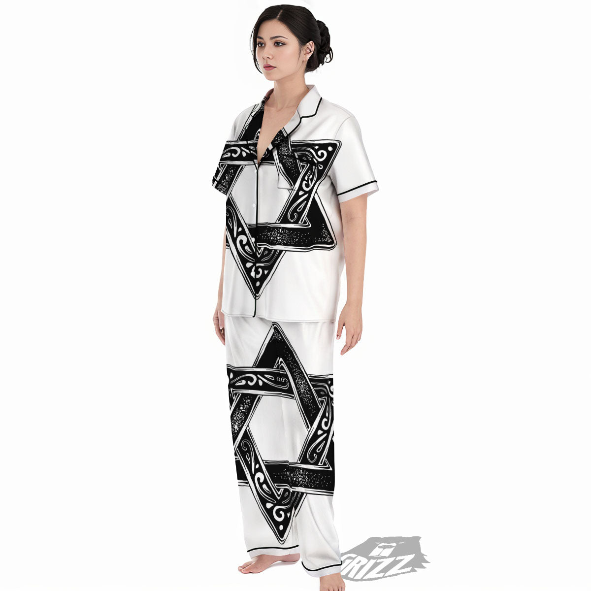Star of David White And Black Print Women's Pajamas Set-grizzshop