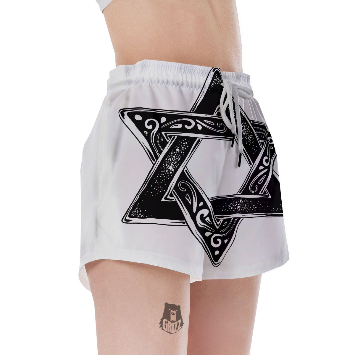 Star of David White And Black Print Women's Shorts-grizzshop